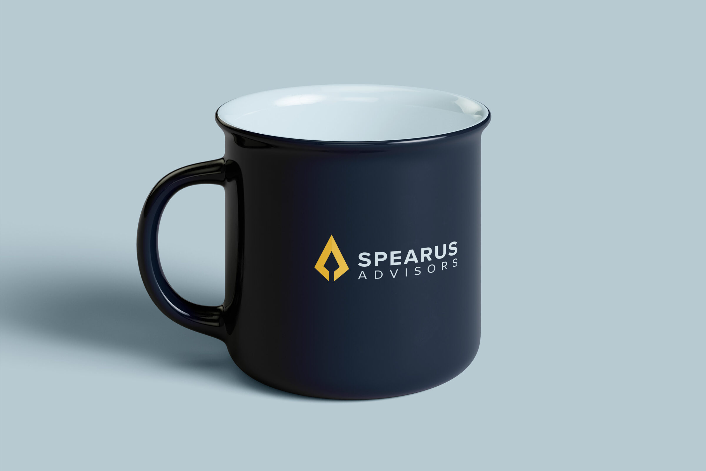 Spearus logo on a coffee mug