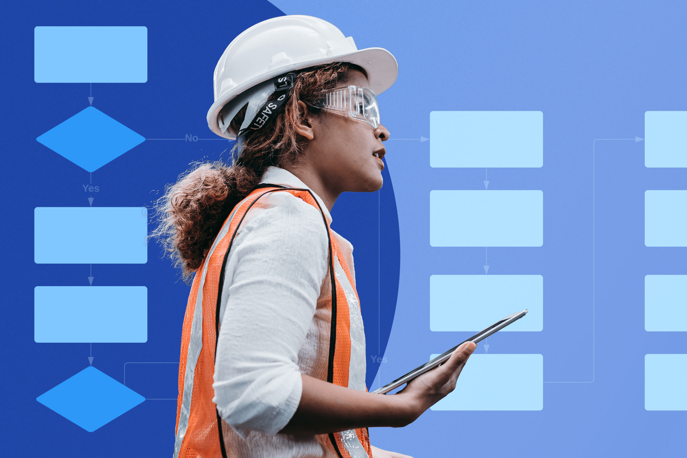 Bespoke image of a woman within the construction industry working on-site. The image has been made by Inc Studio for Compliance Chain