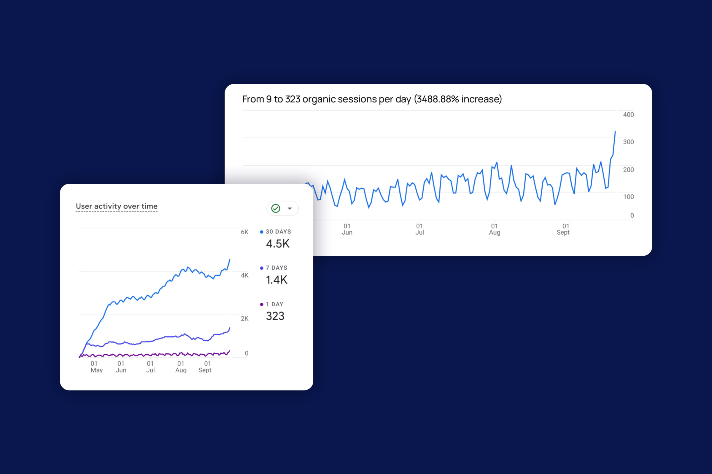 Graphs showing the organic traffic and search impressions of So Eco growing by 850%