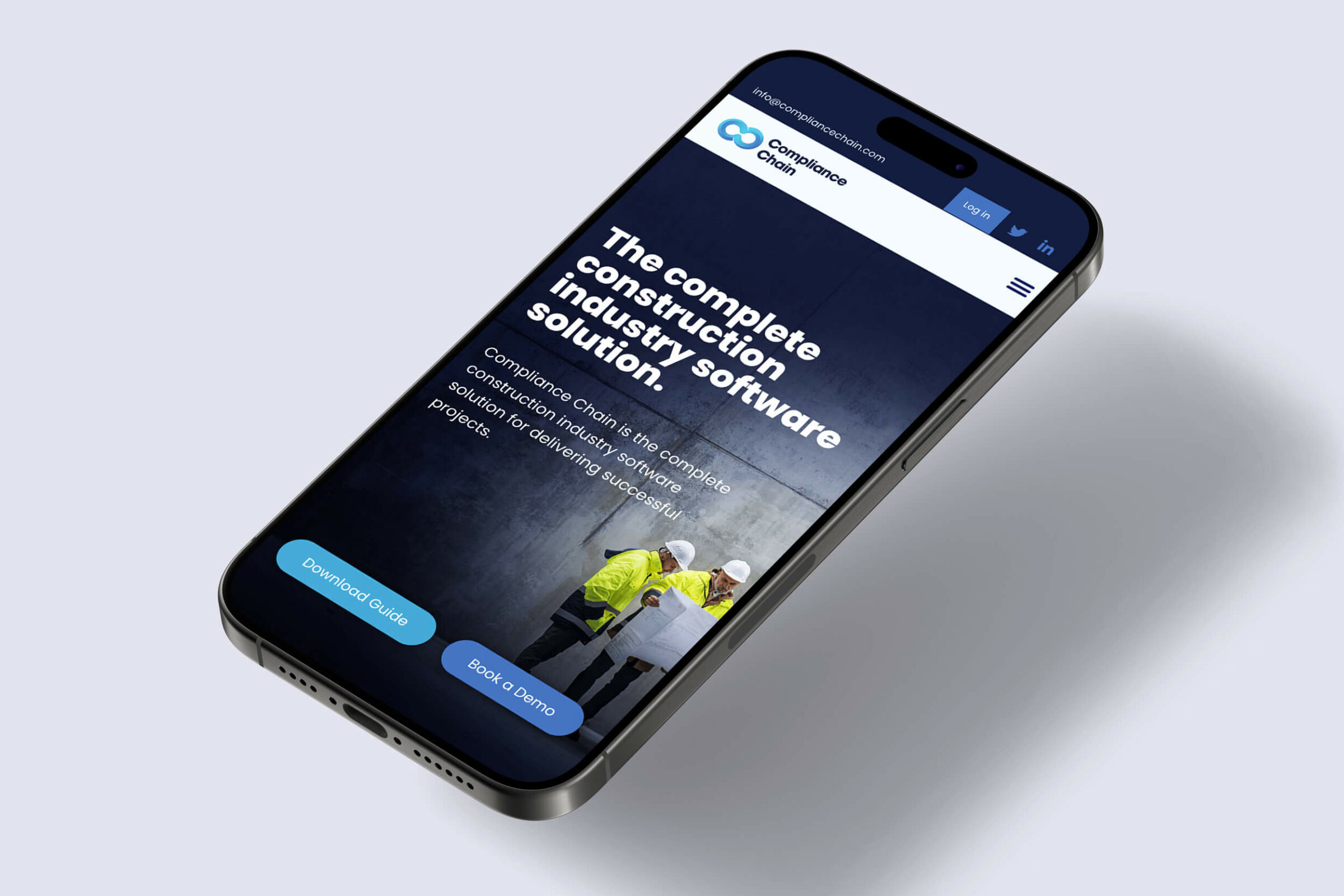 Mobile phone display of the Compliance Chain website homepage